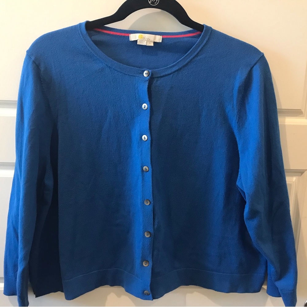 Boden cropped cobalt blue cardigan.